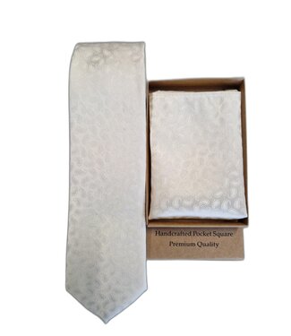 Fibre Progetto Premium stropdas + pochet paisley ivoor