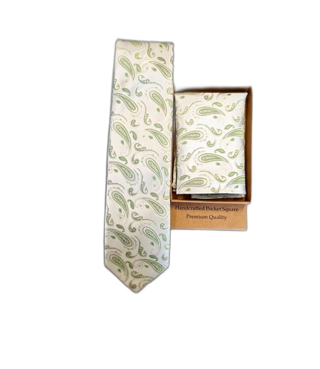 Progetto Premium stropdas + pochet paisley groen