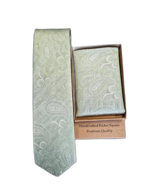 Progetto Premium stropdas + pochet paisley groen