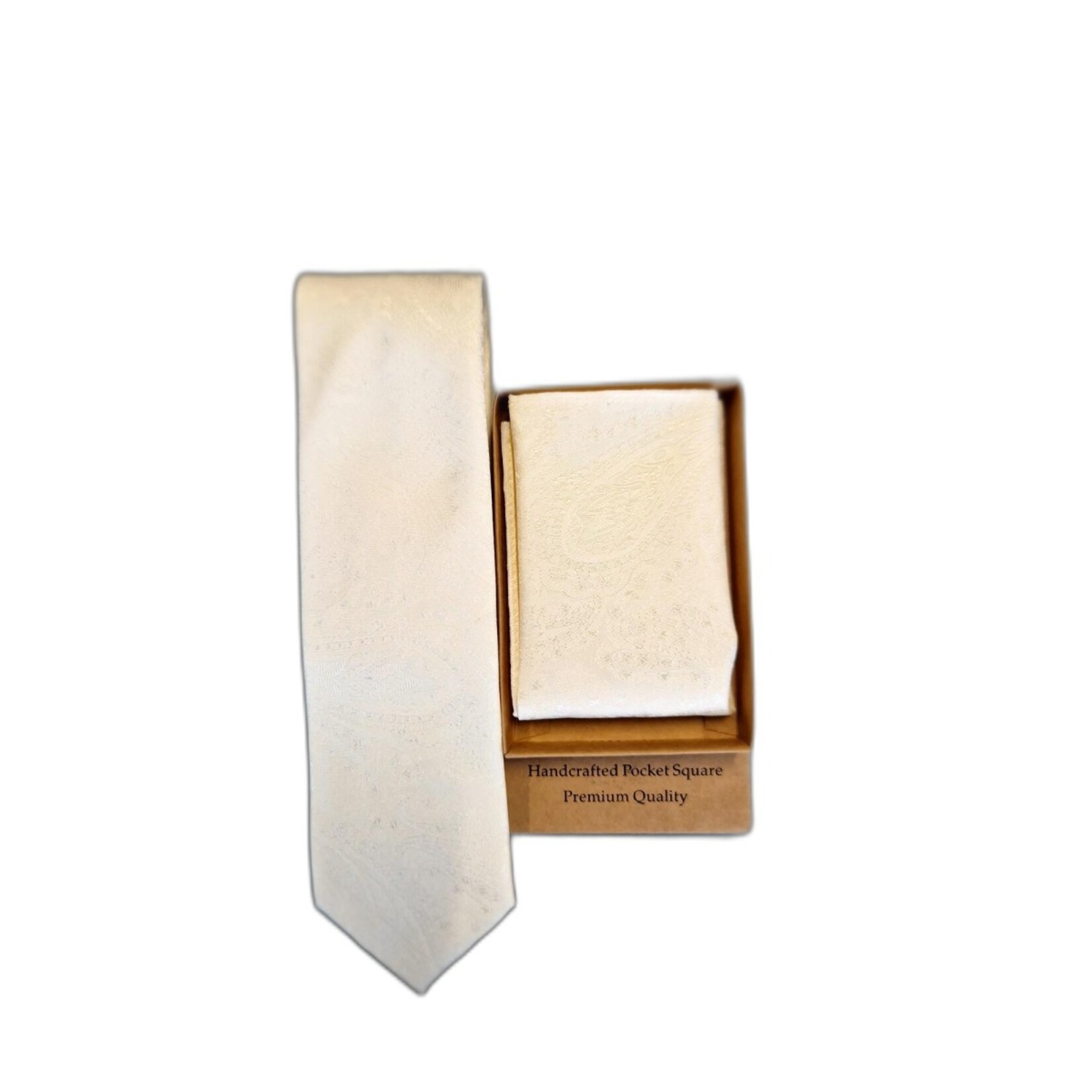 Fibre Progetto Premium ceremonial stropdas met pochet ivoorwit