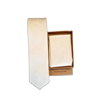Fibre Progetto Premium stropdas + pochet paisley ivoor