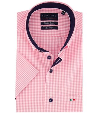 Portofino regular fit korte mouw overhemd roze ruit