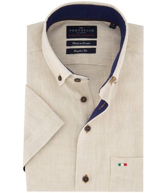 Portofino regular fit korte mouw overhemd beige