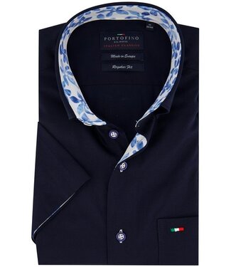 Portofino regular fit korte mouw overhemd marine - laatste maat M