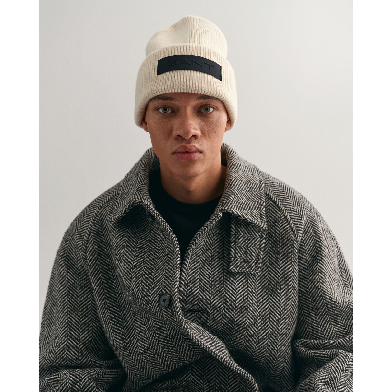 GANT geribde beanie creme