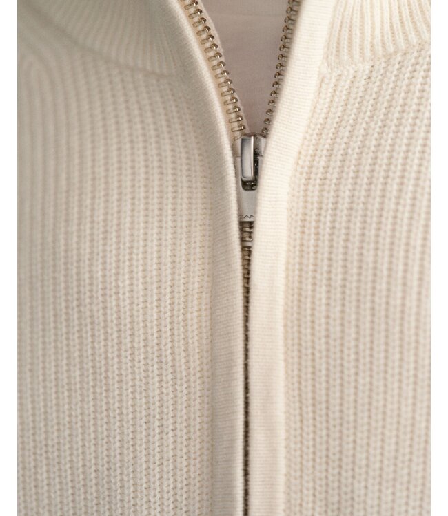 katoen-wolmix geribde zip trui creme