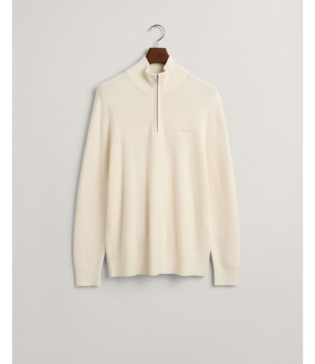 katoen-wolmix geribde zip trui creme