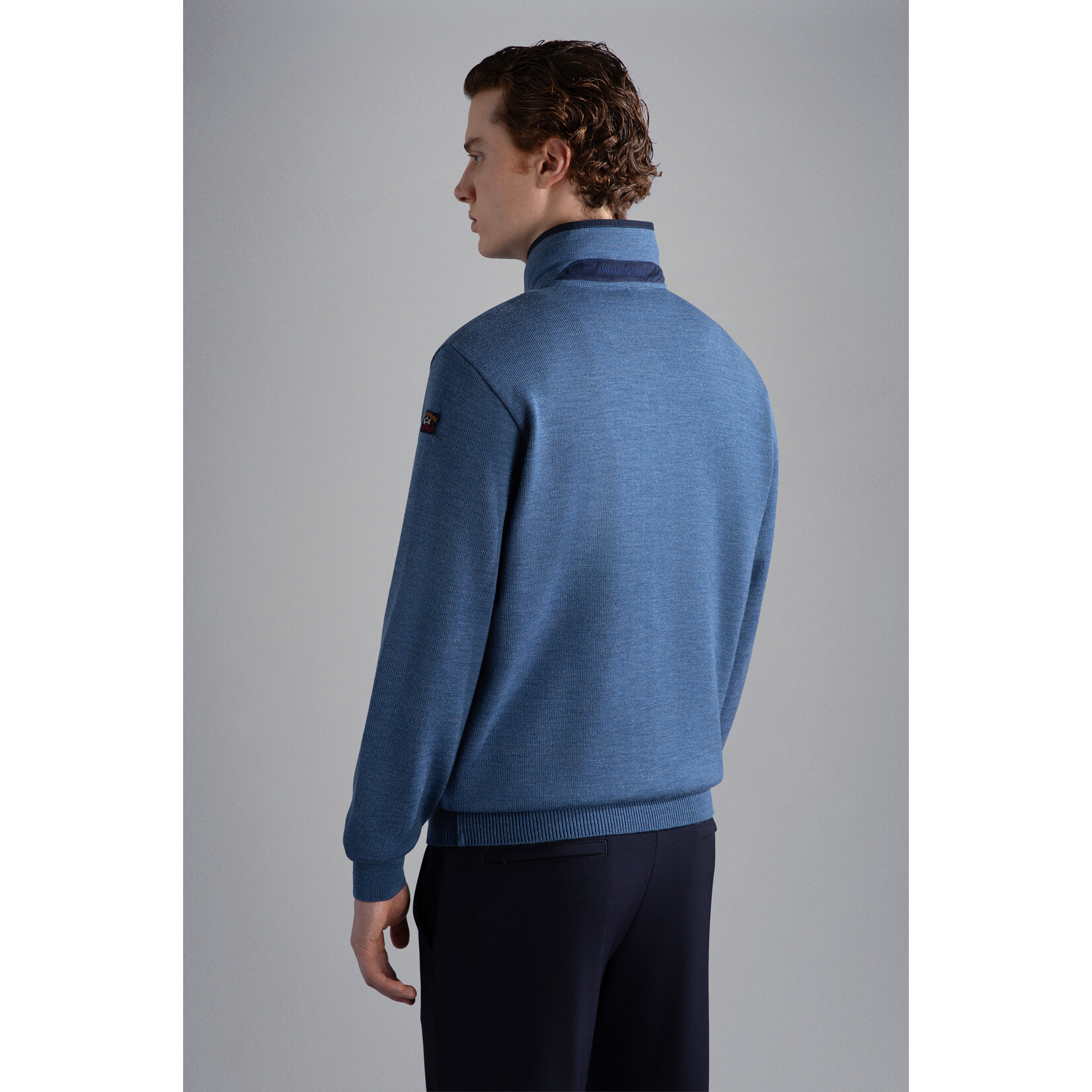 Paul & Shark merino wollen zip trui blauw