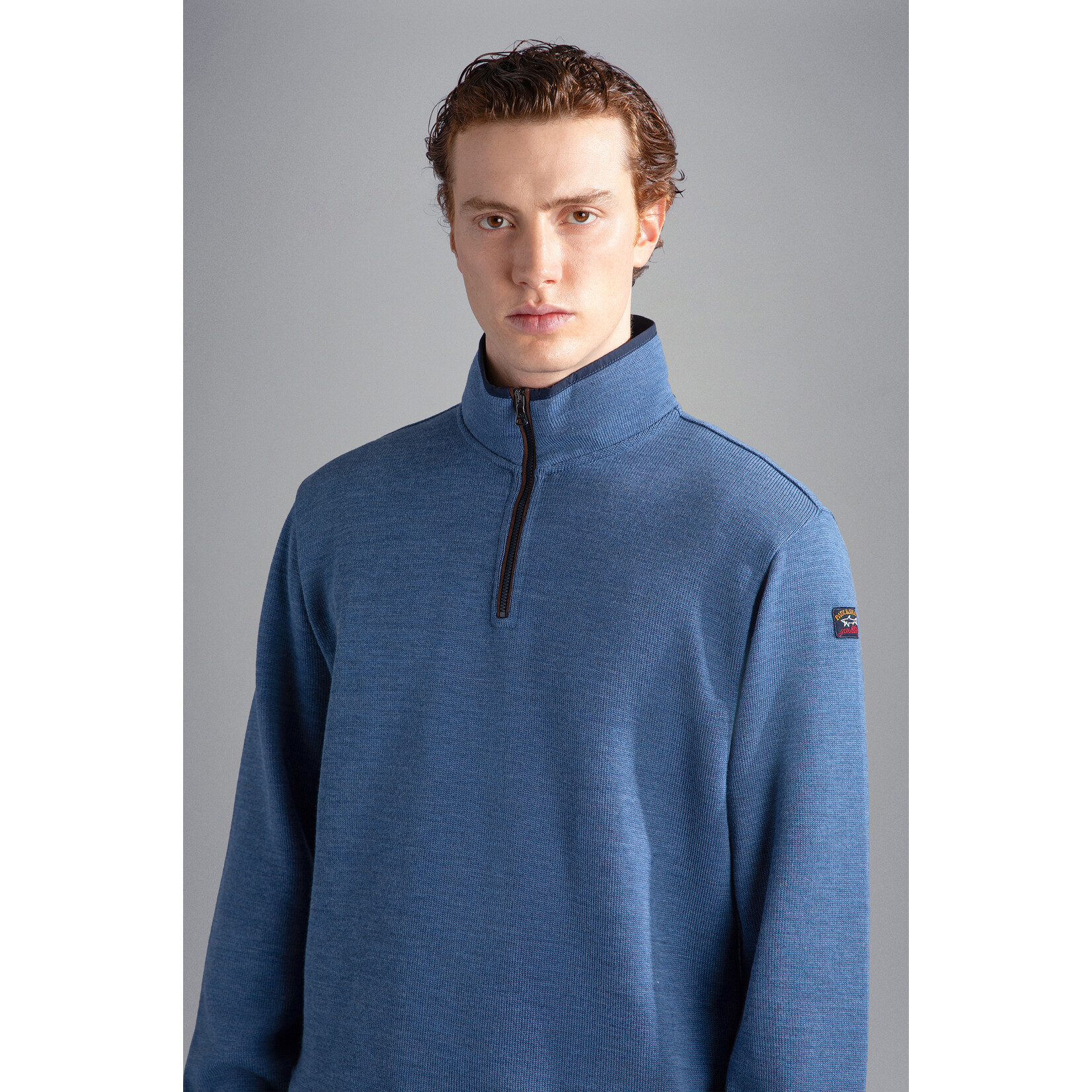 Paul & Shark merino wollen zip trui blauw