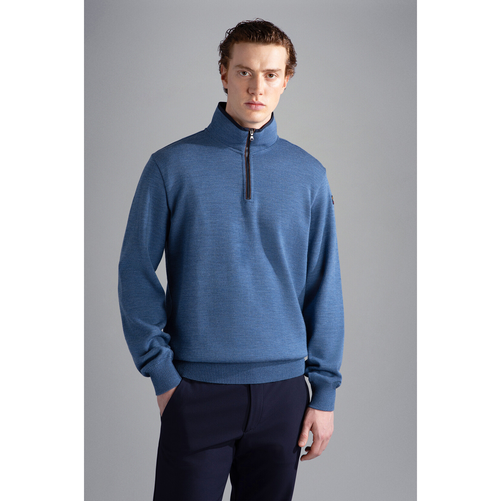 Paul & Shark merino wollen zip trui blauw