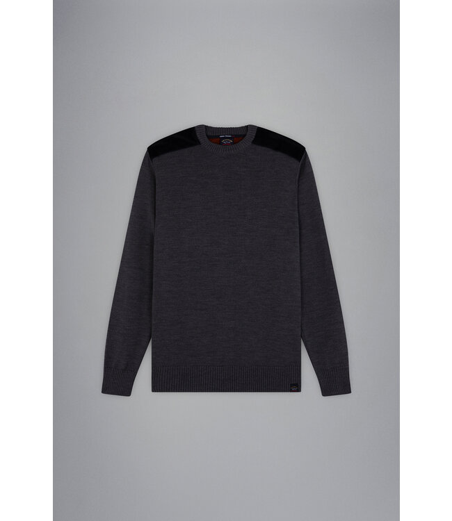 ronde hals trui met ribfluwelen details grijs