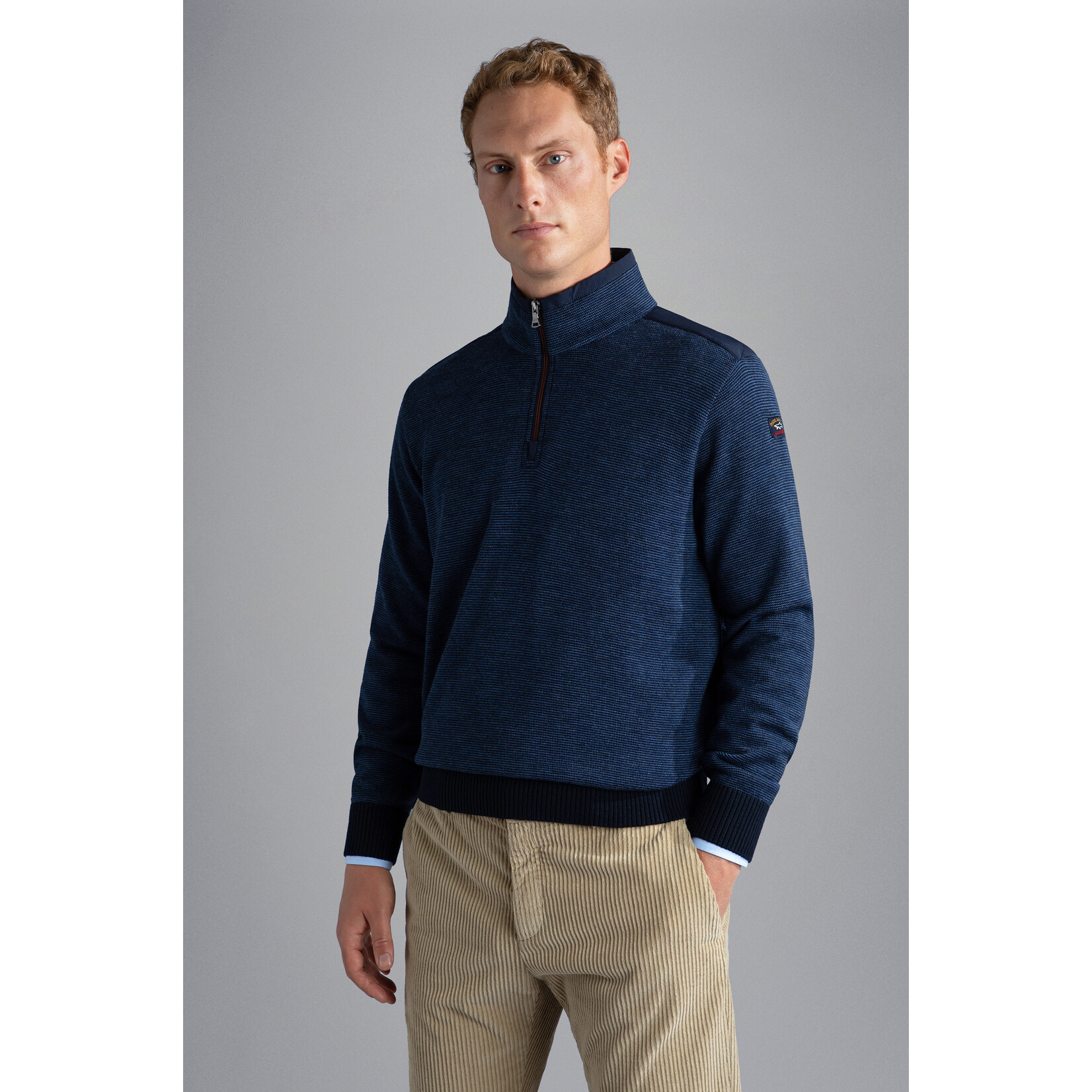 Paul & Shark merino wollen zip trui rafblauw