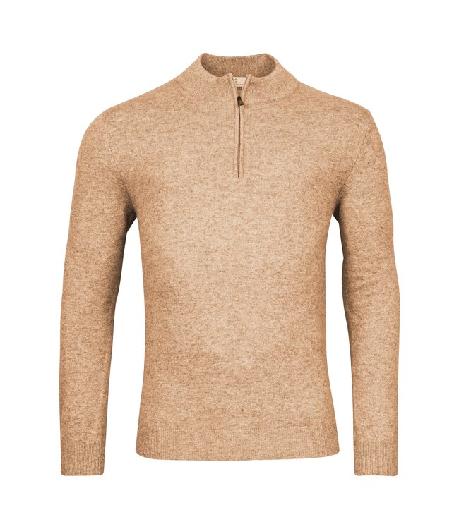cashmere trui met korte rits camel
