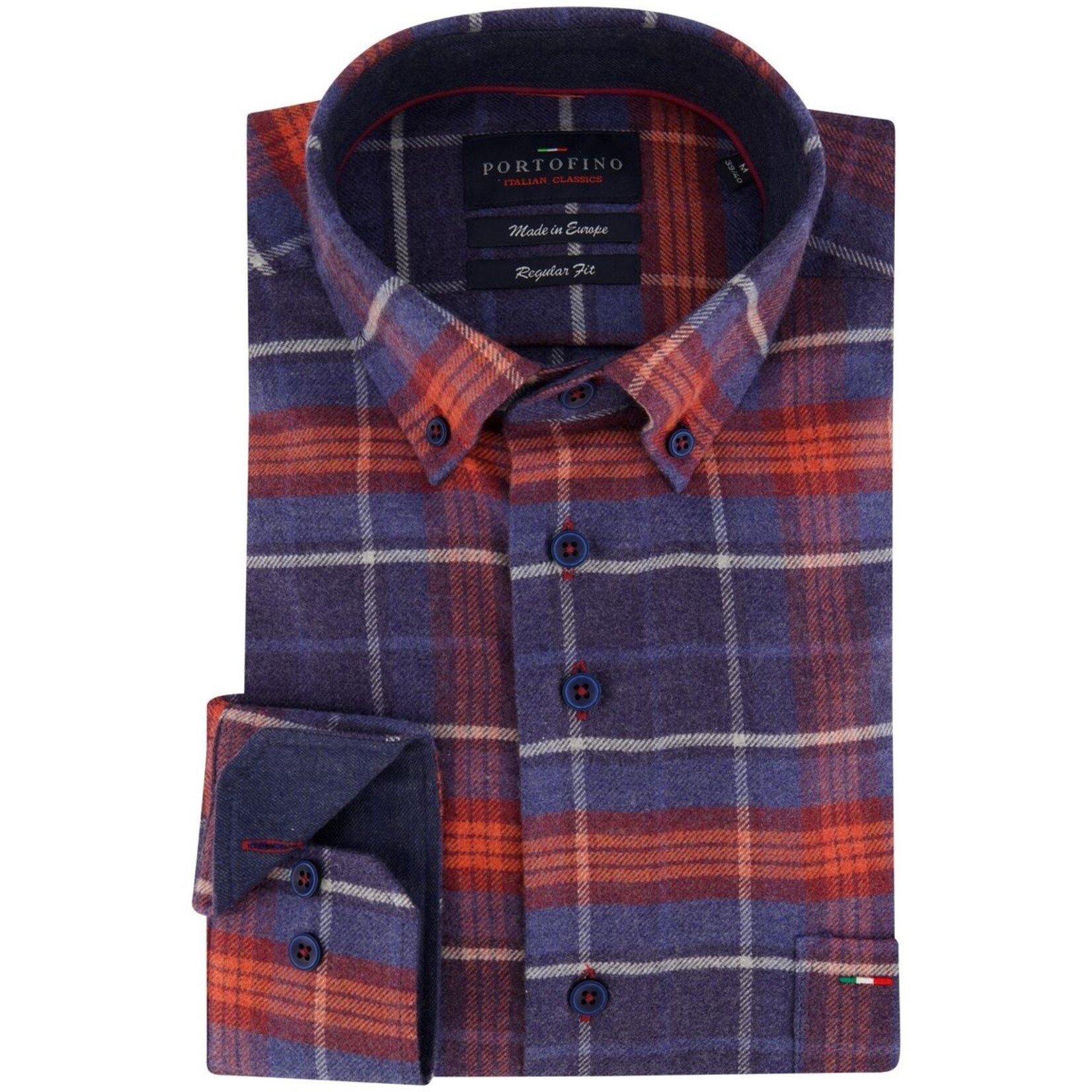 Portofino regular fit flanel overhemd rood ruit