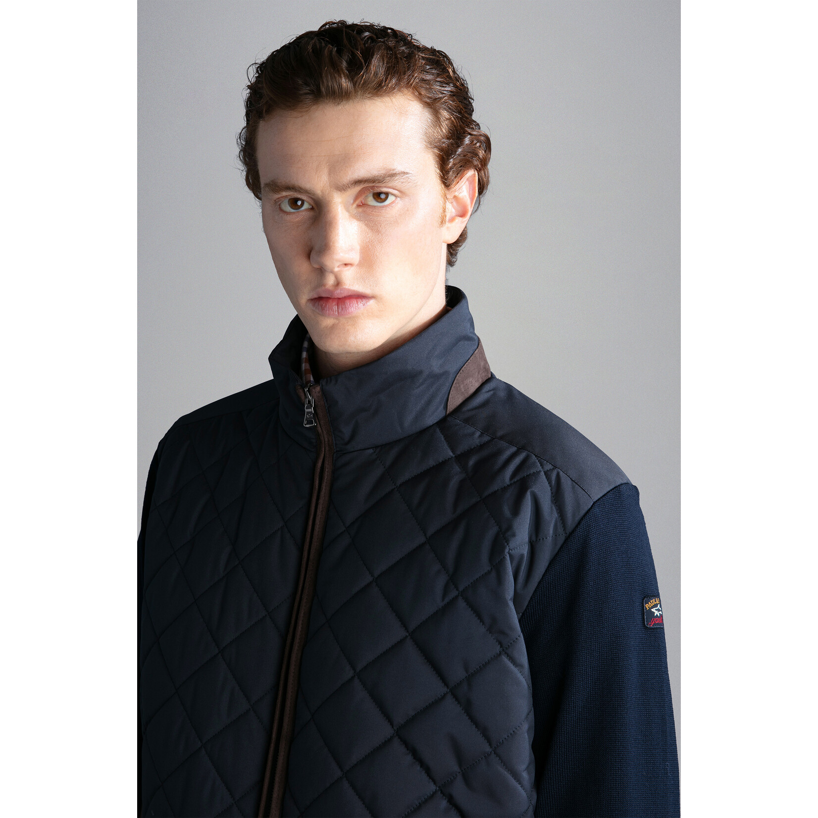 Paul & Shark wollen hybride vest Typhoon details marine