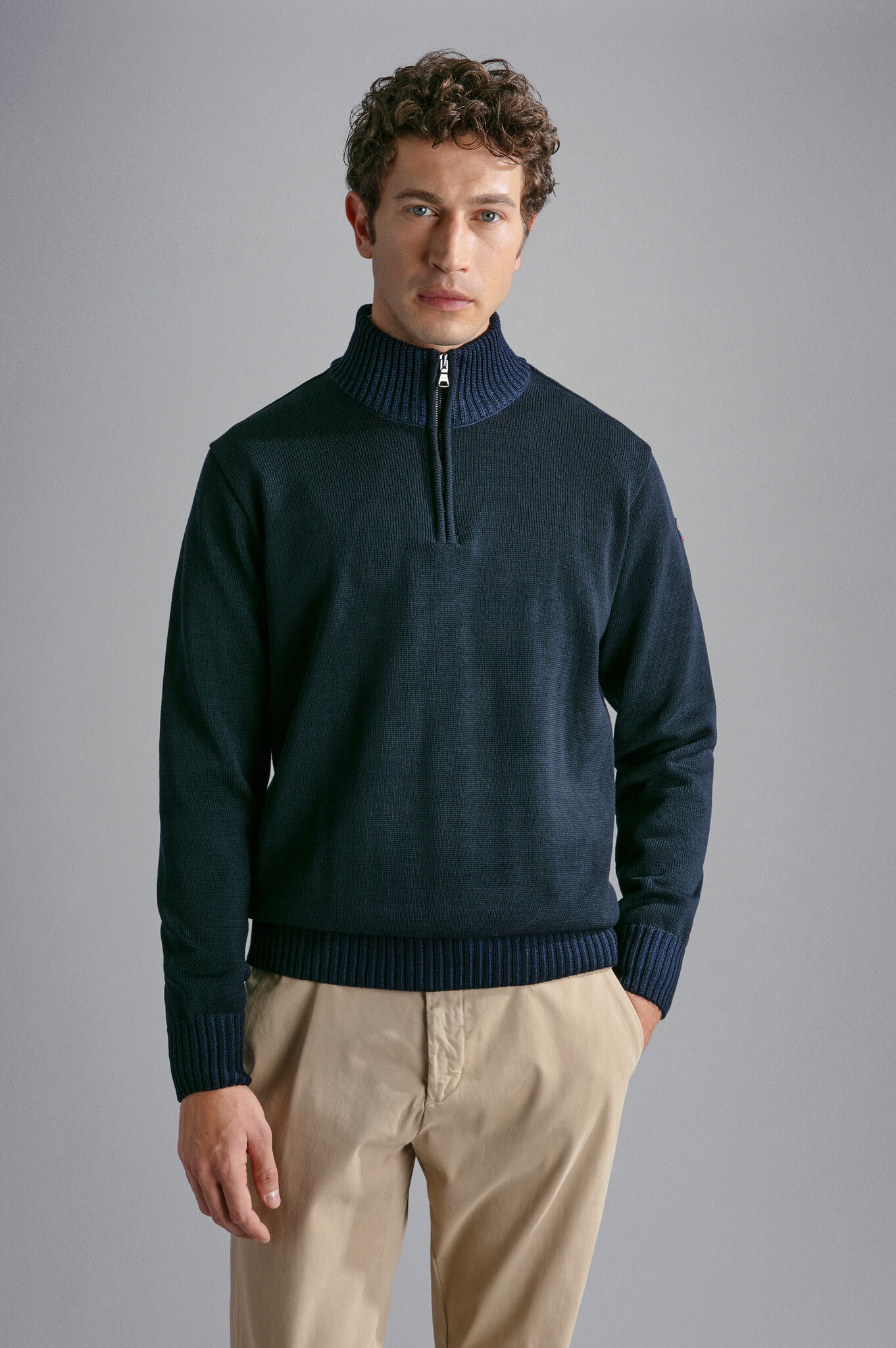 Paul Shark wollen trui met korte rits blauw 13311129 050