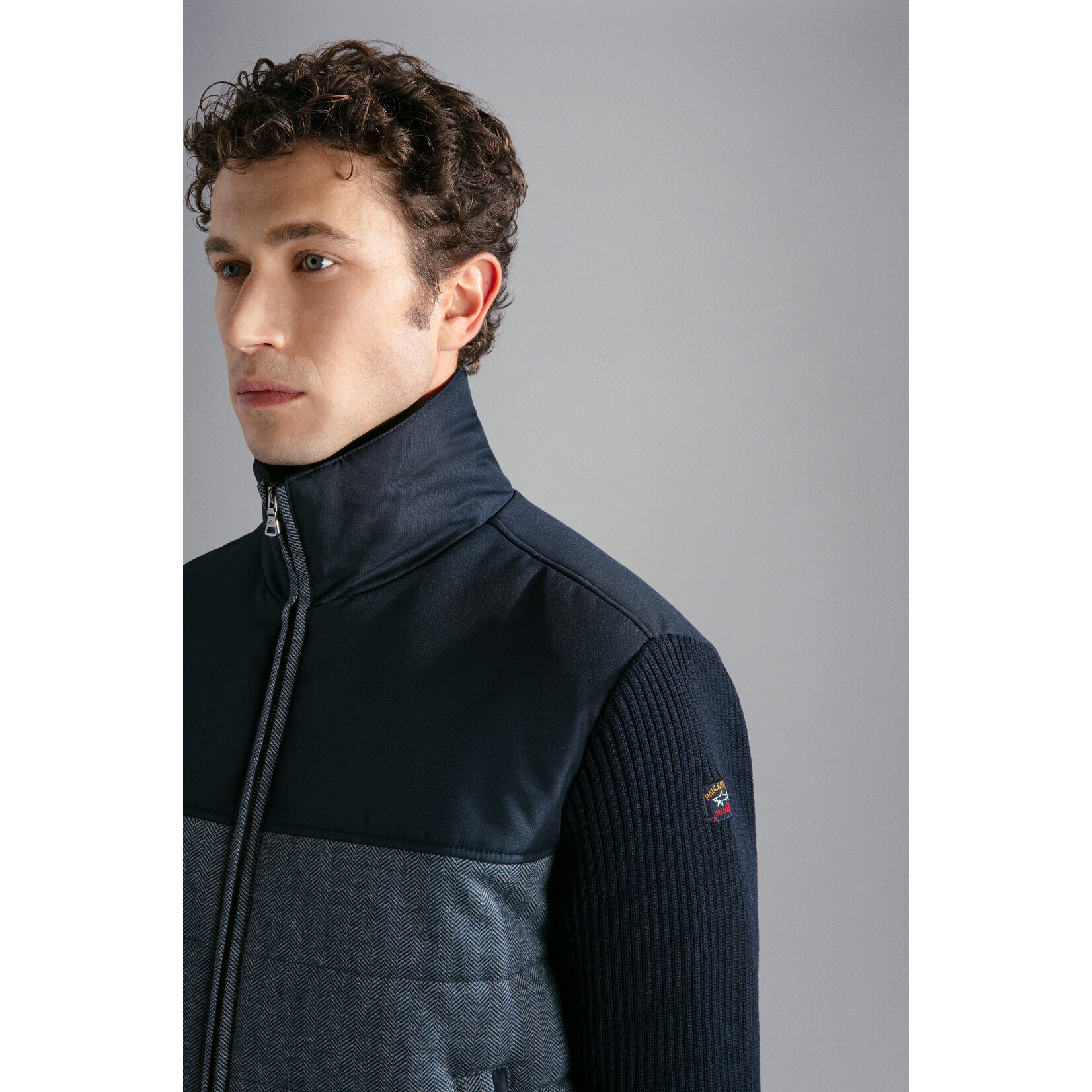 Paul & Shark wollen hybride vest met imitatiebond marine