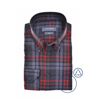 Ledûb modern fit flanel overhemd ruit blauw