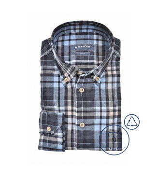 Ledûb modern fit flanel overhemd ruit marine