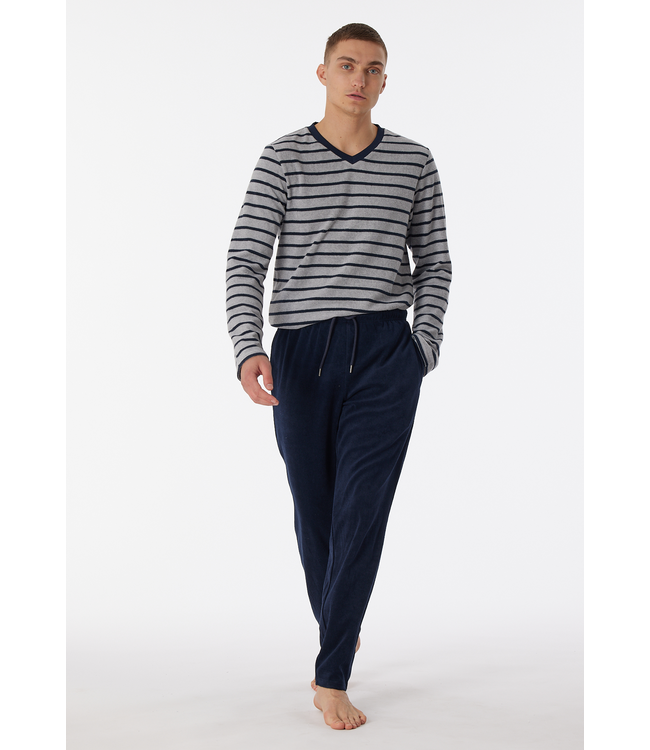 badstof pyjama grijs streep