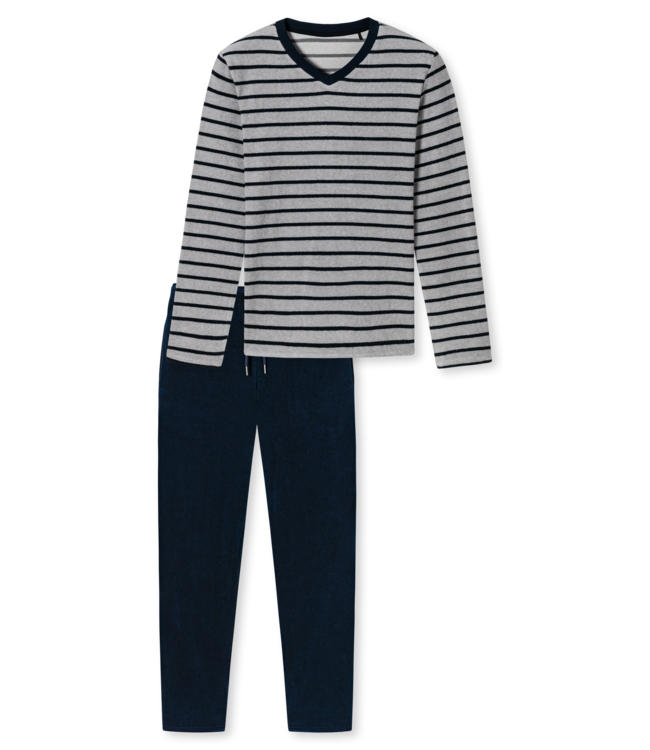 badstof pyjama grijs streep