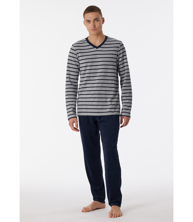 badstof pyjama grijs streep