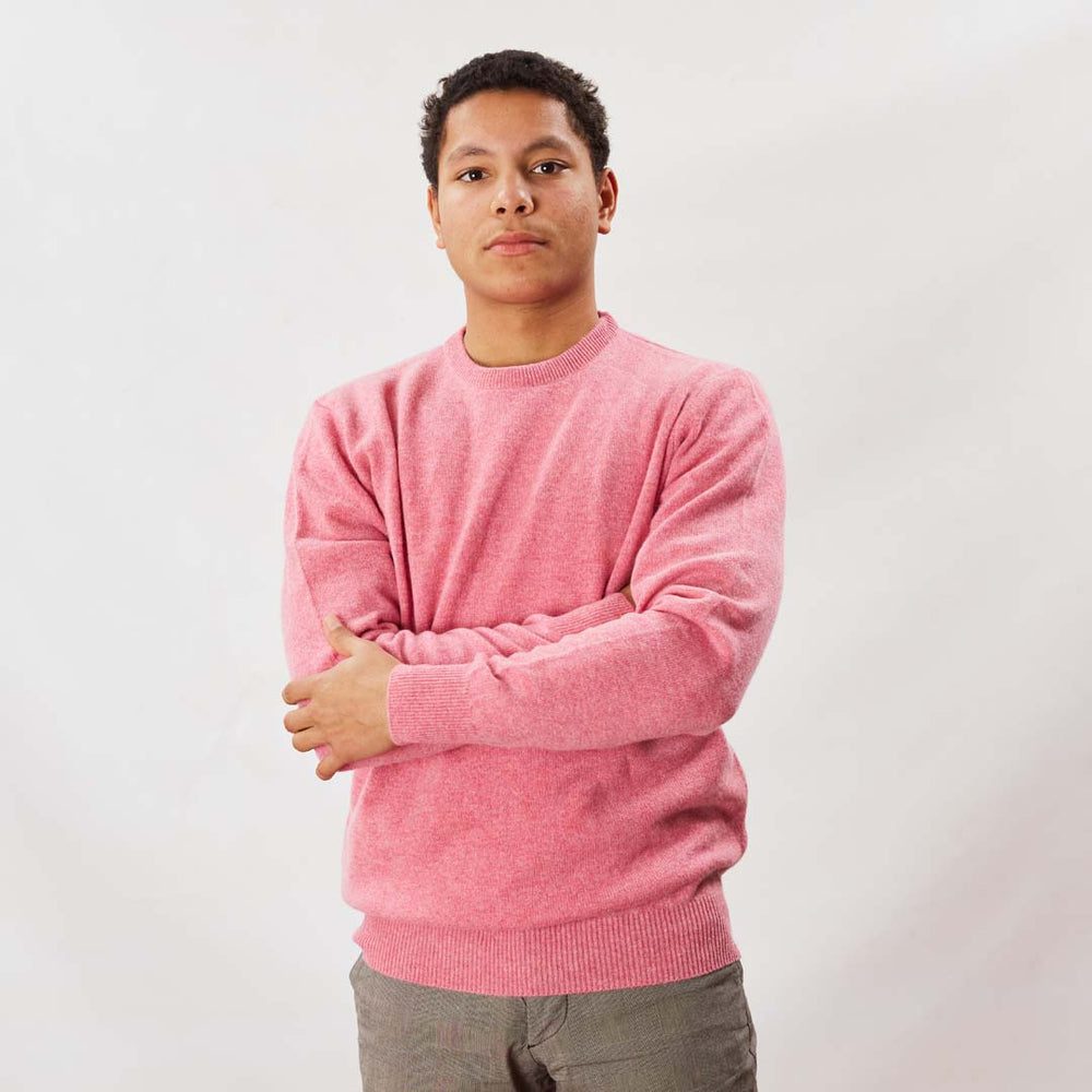 Osborne lamswollen ronde hals trui roze OMCS 278 Tim Menswear