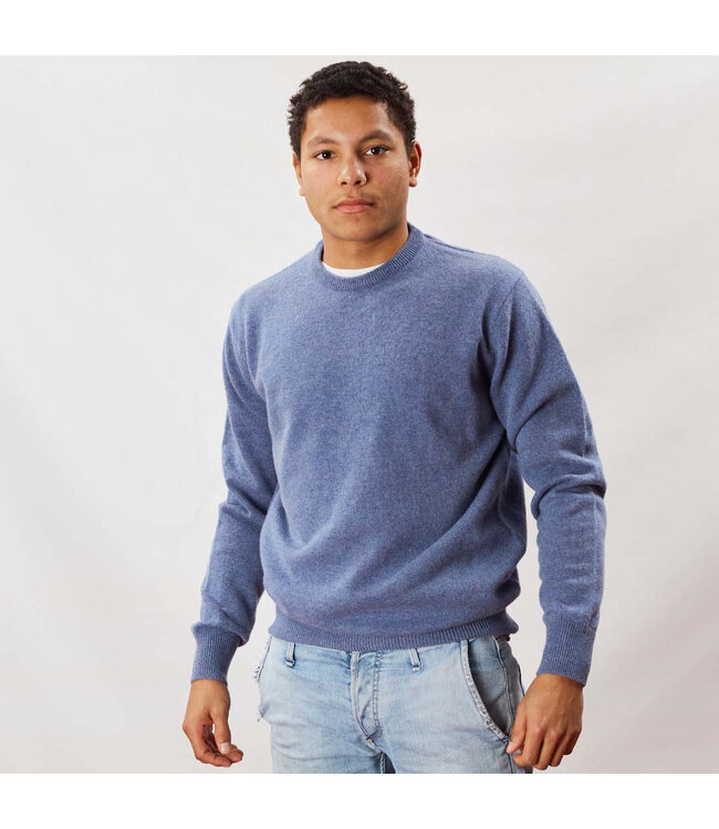 lamswollen ronde hals trui jeansblauw