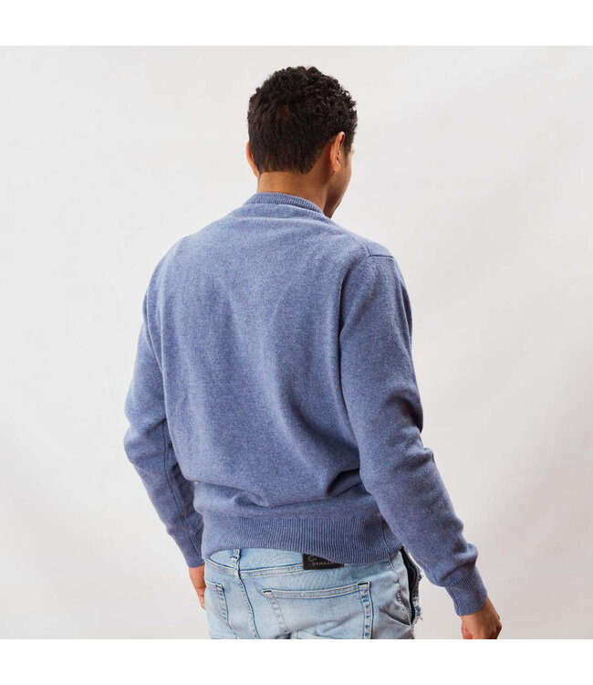 lamswollen ronde hals trui jeansblauw