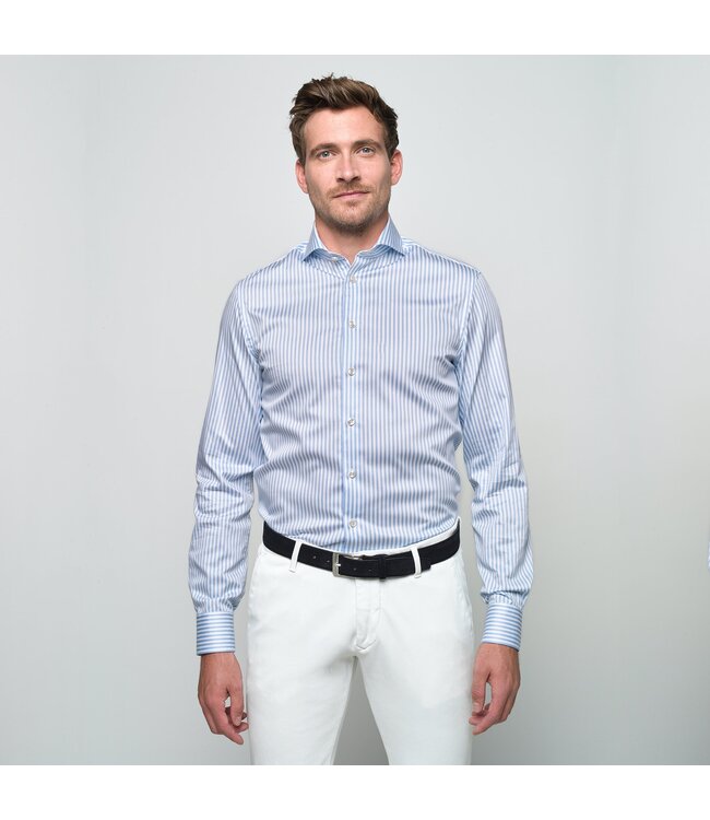 slim fit stretch overhemd lichtblauw streep