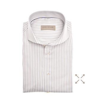 John Miller slim fit stretch overhemd beige streep
