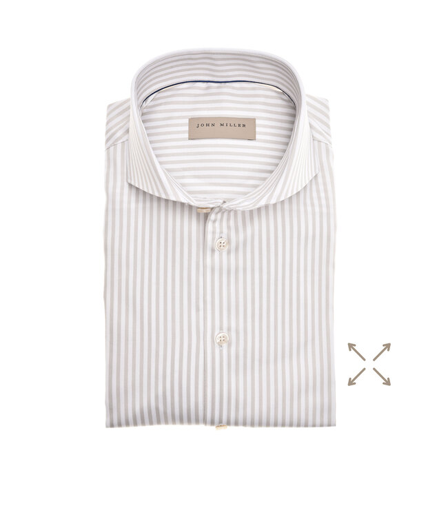 slim fit stretch overhemd beige streep