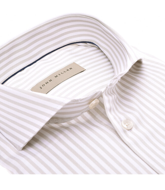 slim fit stretch overhemd beige streep