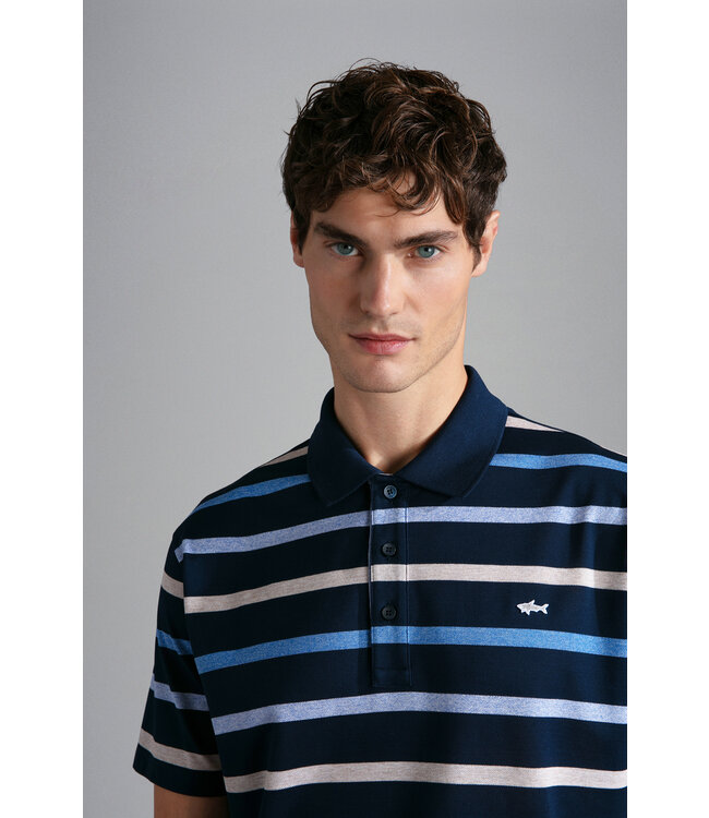 korte mouw piqué polo blauw strepen