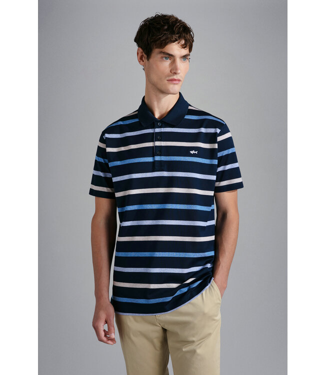 korte mouw piqué polo blauw strepen