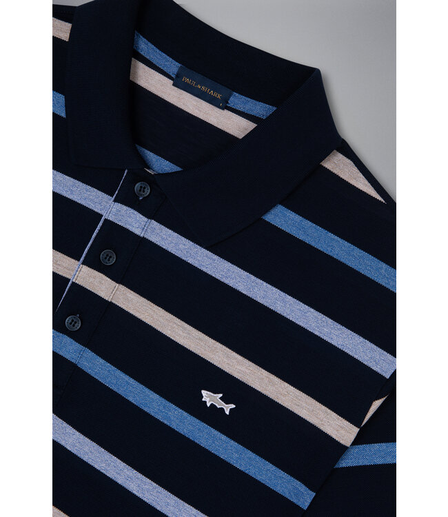 korte mouw piqué polo blauw strepen