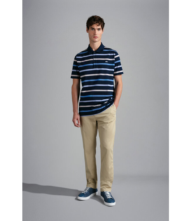 korte mouw piqué polo blauw strepen