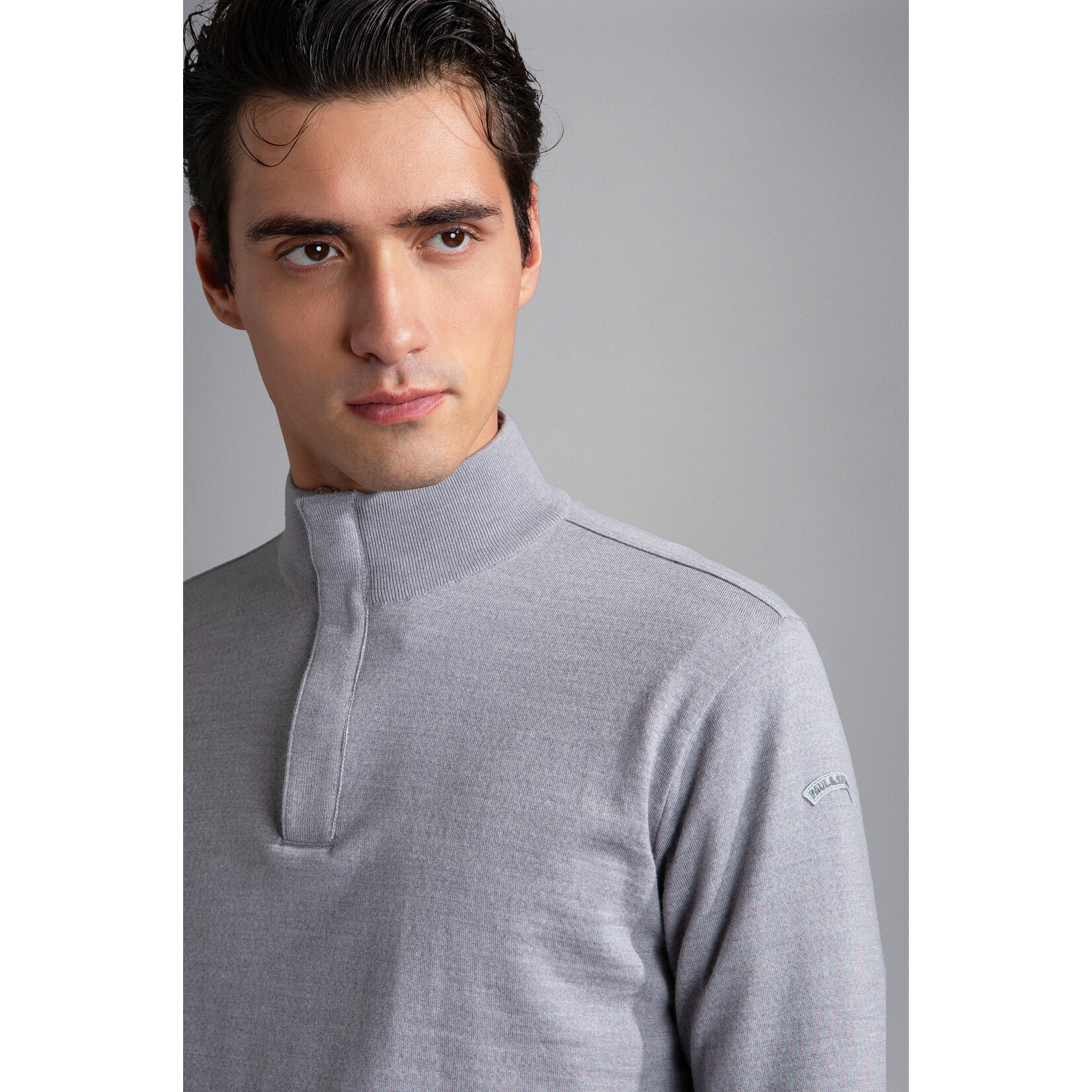Paul & Shark zomerwollen trui met Alcantara® details lichtgrijs
