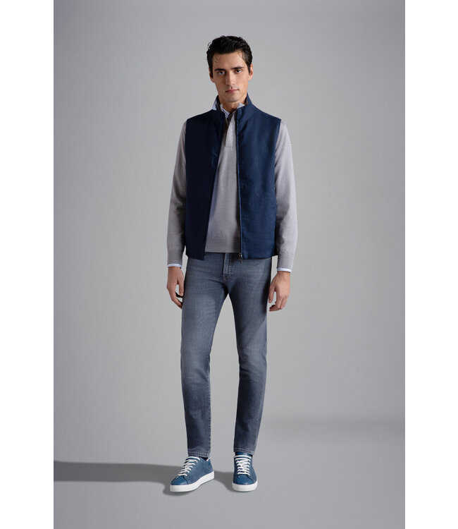 zomerwollen trui met Alcantara® details lichtgrijs