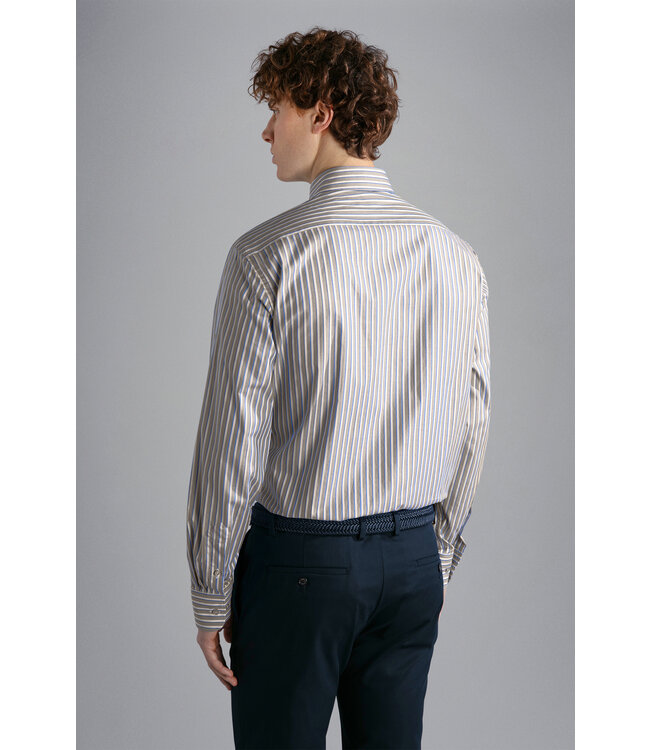 regular fit twill overhemd beige streep