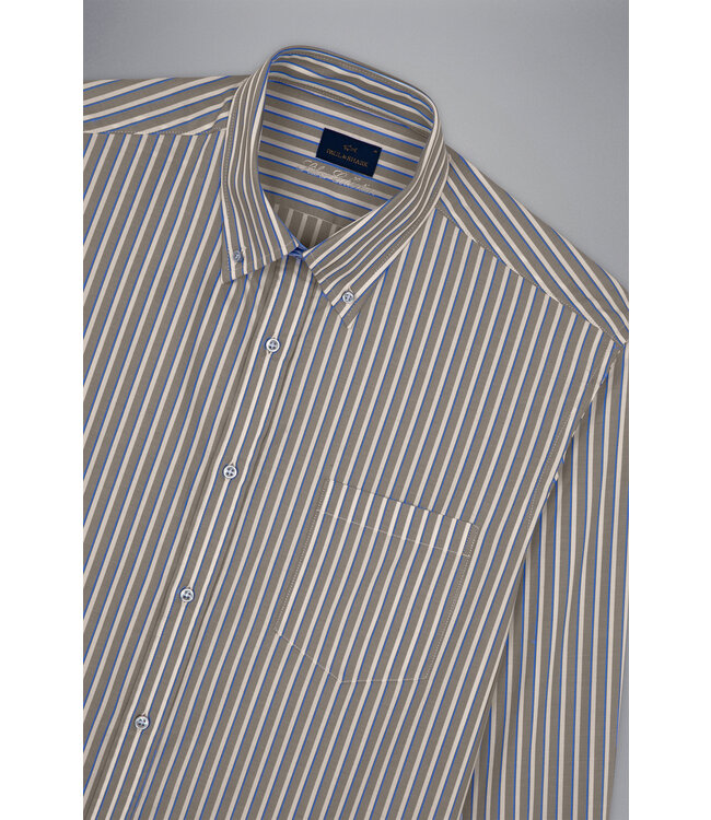 regular fit twill overhemd beige streep