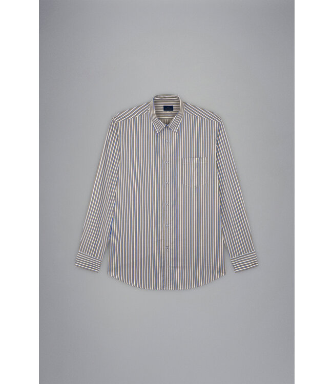 regular fit twill overhemd beige streep