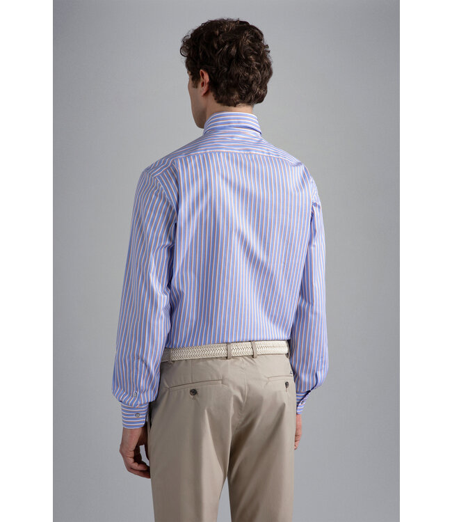 regular fit twill overhemd lichtblauw streep