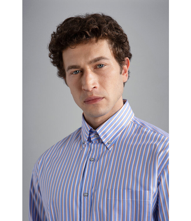 regular fit twill overhemd lichtblauw streep