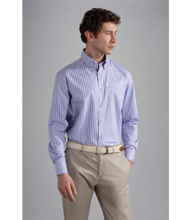 regular fit twill overhemd lichtblauw streep