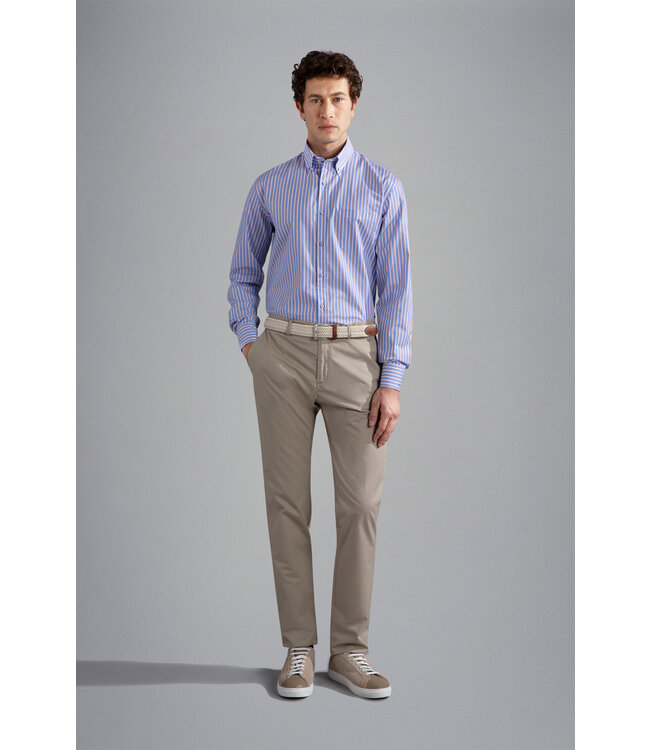 regular fit twill overhemd lichtblauw streep