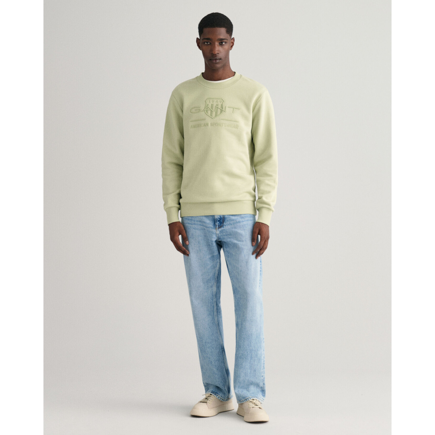 GANT tonal shield sweater matcha groen