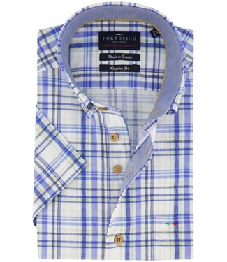 Portofino regular fit korte mouw overhemd blauw ruit