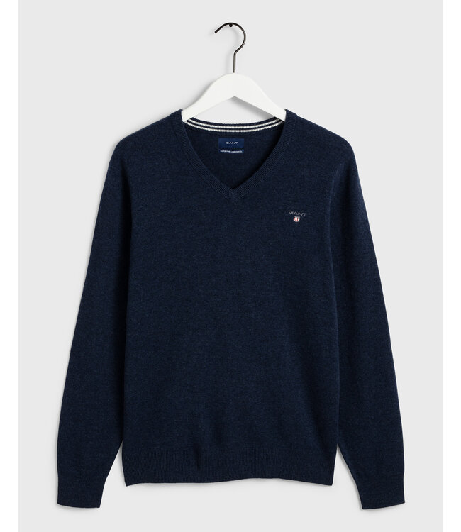 lamswollen v-hals trui marine melange