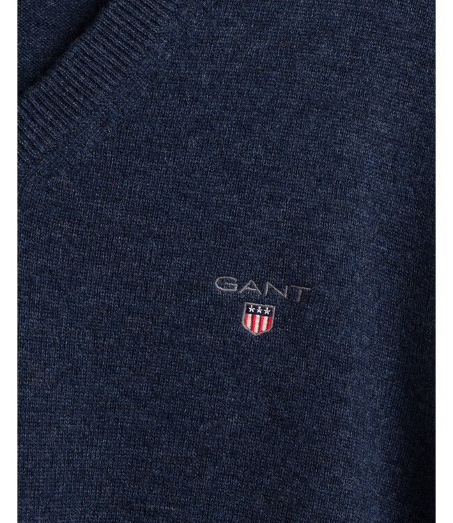 lamswollen v-hals trui marine melange